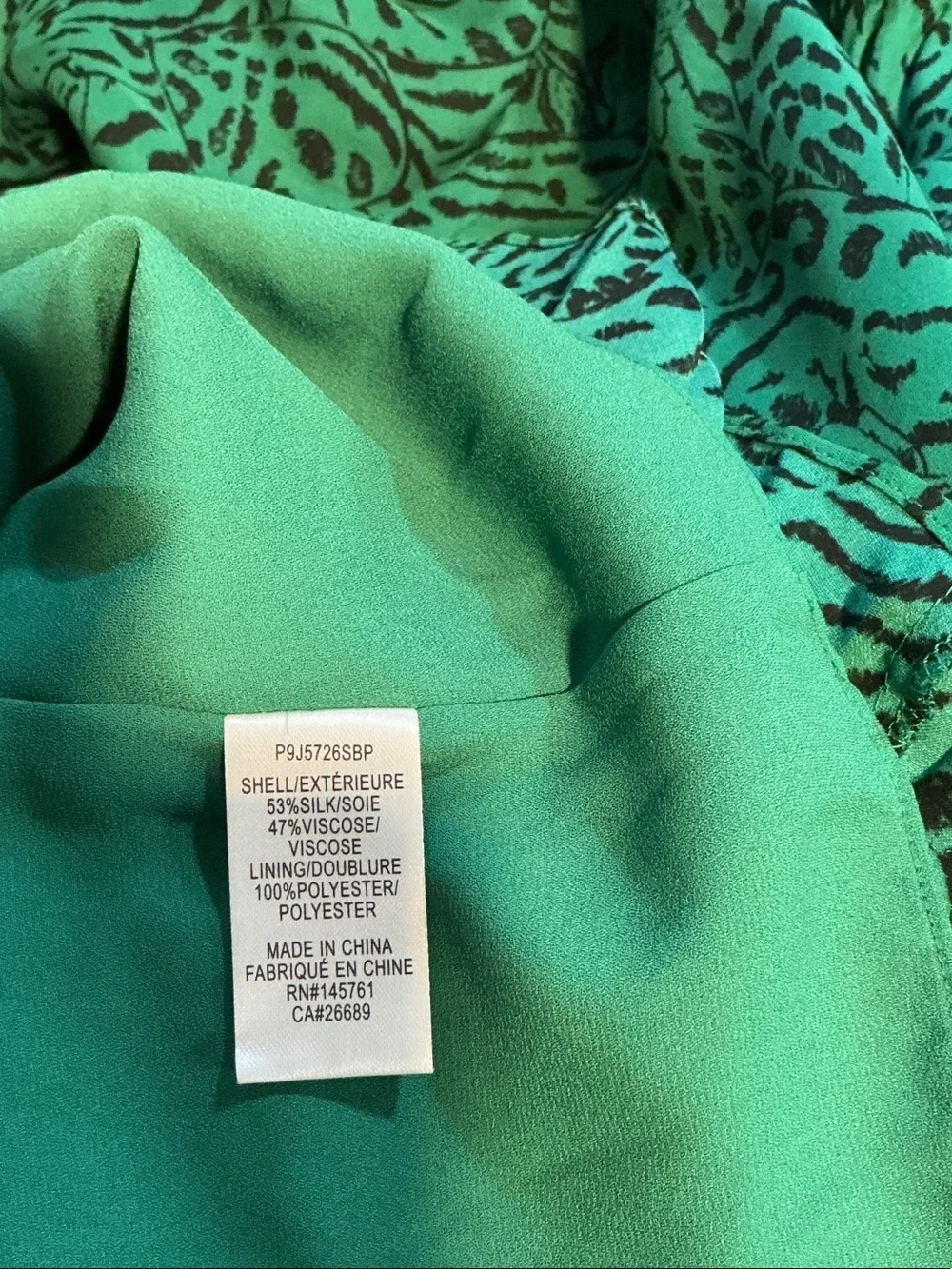 Parker Green Printed Long-Sleeve Tie-Neck Dress